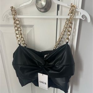 Size 4 Never worn tags attached Amur Amari Faux Leather Twist Front Crop Top Blk